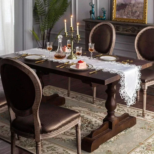 Vista 2 de ARTABLE Mantel rectangular de tela de encaje con borde de macramé, manteles de cocina bordados transparentes para elegantes mesas largas de Blanco