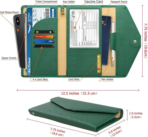 Vista 5 de Combo de tarjetero para pasaporte y vacuna, cartera de viaje para mujer con bloqueo RFID con ranura para tarjeta de vacuna, funda de mano