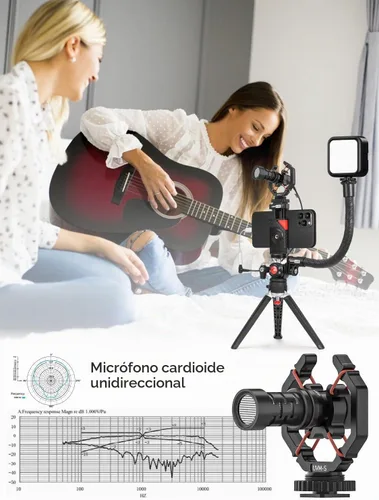 Vista 6 de USKEYVISION Kit de videoblogs para teléfono inteligente, micrófono de metal, luz Tiktok, YouTube, equipo de podcast para iPhone 16/15/14