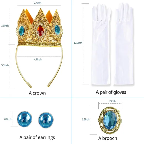 Vista 2 de WeKen Disfraz de princesa 4 piezas de coronapendientesguantesbrochesaccesorios de princesa accesorios de vestir