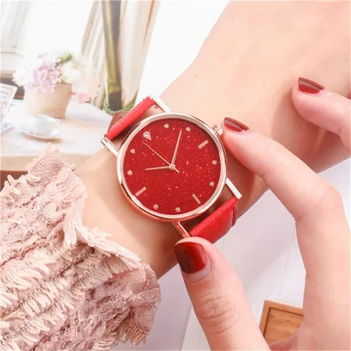 Vista 2 de Bokeley - Reloj de pulsera para mujer de cuarzo acero inoxidable de lujo color rojo