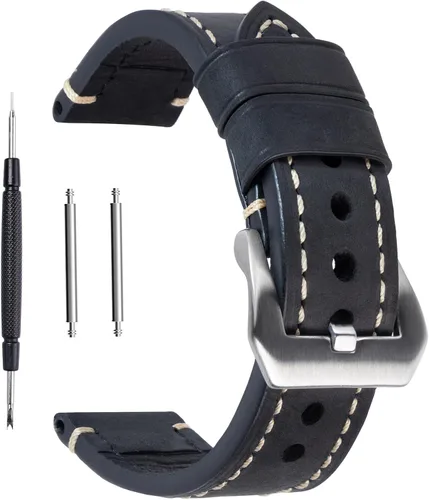 Vista 8 de Correa de reloj de pulsera de cuero genuino marrón oscuro de 0.945 in para hombres con hebilla de acero inoxidable