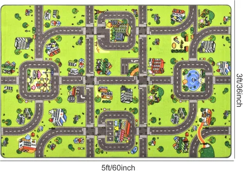 Vista 2 de Terrug Alfombra infantil para sala de juegos, antideslizante, lavable, mapa educativo de la ciudad para el aula, alfombra