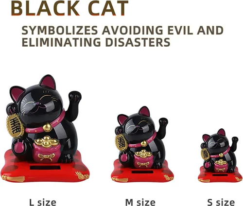 Vista 6 de Gato de la Suerte Brazo Ondulado, Gato Chino Vivo y Encantador, Estatua de Gato de la Fortuna Solar para Decoración de Escritorio, Coche, Aperturas