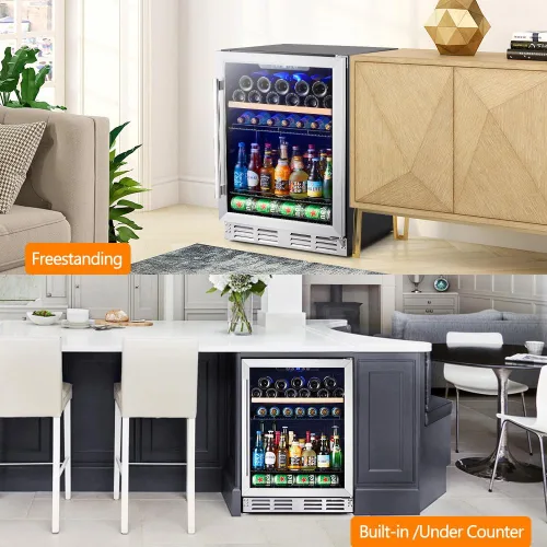 Vista 7 de Kalamera Mini Refrigerador para Bebidas y Vino Enfriador Incorporado o Independiente - Refrigerador Enfriador de Vino con Capacidad para 118 Latas
