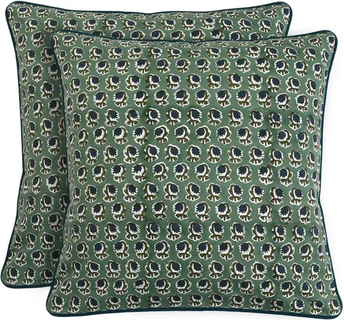 Vista 11 de Ridhi Juego de 2 fundas de almohada decorativas de 16 x 16 pulgadas con estampado de bloques de color azul aguamarina para sala de estar