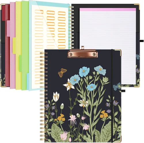 Vista 7 de Ospelelf Portapapeles con almacenamiento de 8.5 x 11, organizador de padfolio, cartera en espiral, tamaño carta con bloc de notas, soporte