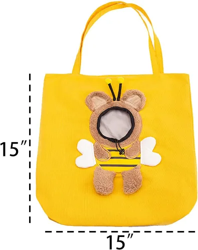 Vista 3 de Bolso de hombro de lona para mascotas, lindo transportador de gatos con forma de abeja, tamaño S, portátil para gatitos y cachorros, transportadores