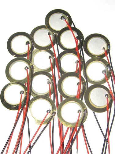 Vista 3 de 10 discos de 35 mm Transductor de disco piezoeléctrico Micrófono de contacto Sensor de sonido de disparo con cables de 3.94 pulgadas