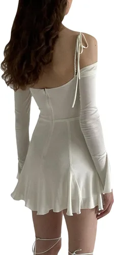 Vista 4 de Vestido largo con tirantes delgados para mujer, diseño floral, con corte de mariposa, vestido ajustado con espalda descubierta, vestido de fiesta