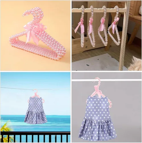 Vista 4 de Toddmomy Perchas para bebés, 5 piezas de perlas, perchas para ropa con cuentas, perchas para ropa de vestir y pantalones, perchas para armario