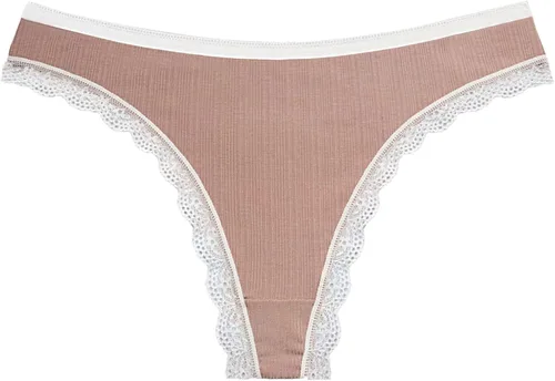 Vista 3 de COREGEO. Tanga de algodón para mujer, ropa interior de encaje (paquete de cinco)