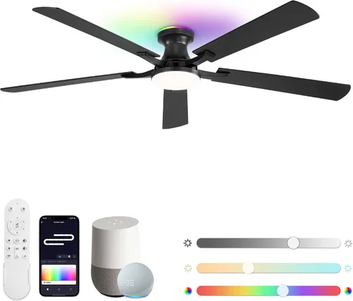 Vista 10 de ZMISHIBO Ventilador de techo inteligente de 52 pulgadas con luz RGB, Alexa/App/Control remoto Negro