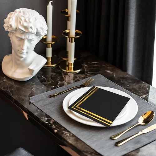 Vista 7 de Whaline 100 servilletas de cóctel doradas y negras, servilletas de papel de papel de aluminio dorado grueso desechable para postre para cumpleaños