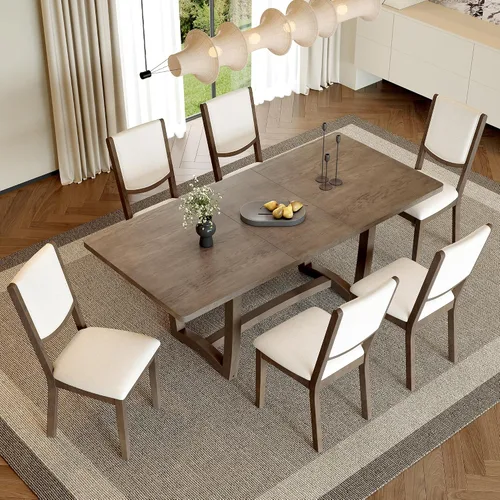 Vista 15 de JIVOIT Farmhouse Style 6-Piece Extendable Dining Table Set for 6 Gris-3