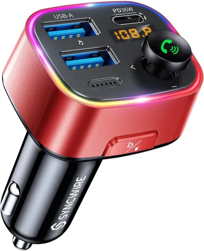 Vista 13 de Syncwire Bluetooth 5.4 Transmisor FM Adaptador de coche 48W (PD 36W y 12W) [Interruptor de luz] [Sonido de bajo HiFi] [Carga rápida] Adaptador