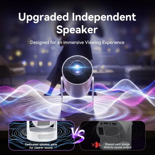 Vista 7 de Mini proyector con WiFi 6 y BT 5.4, aplicaciones integradas 2026 Blanco grisáceo