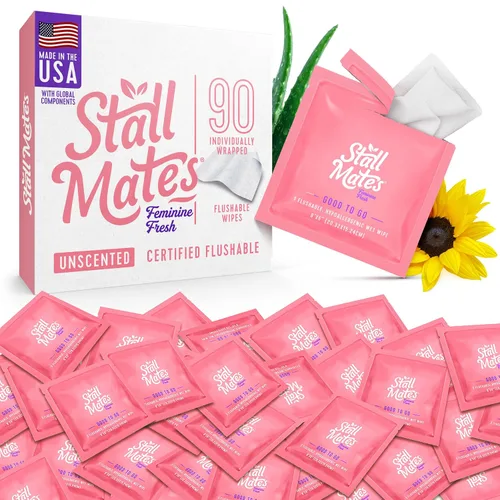 Vista 12 de Stall Mates Feminine Fresh - Toallitas desechables, limpieza envuelta individualmente, apta para viajes, pH equilibrado, sin perfume con girasol