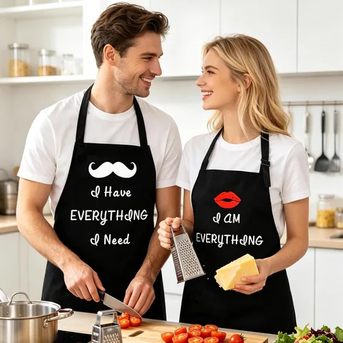 Vista 2 de Rosoz Funny Couple Aprons - Gift Ideas For Her Him - Kitchen Cooking Set - Birthday, Wedding, Anniversary, Bridal Shower