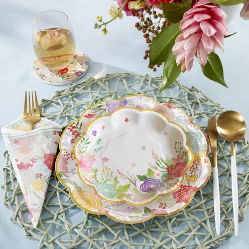 Vista 2 de Kate Aspen Garden Blooms - Platos de papel decorativos florales de alta calidad (12.28 oz/m², juego de 16), perfectos para despedidas de soltera