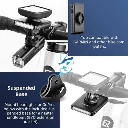 Vista 2 de ROCKBROS - Luz de bicicleta compatible con Garmin Bike Computer Bicycle Headlight Ultralight Bicycle Light, Waterproof Bike Front Light, USB
