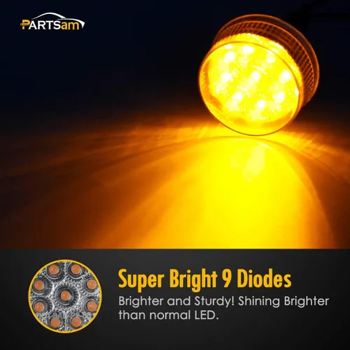 Vista 9 de Partsam 20 piezas de 2 pulgadas redondas luces LED ámbar de 9 LED para señal de giro, luces de marcación laterales con reflector [aprobadas por DOT]