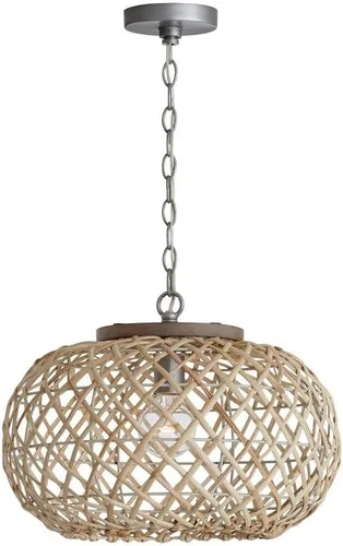 Vista 2 de Capital Lighting 340811GK Rainey - Colgante ancho de ratán natural, 1 luz de 100 vatios, 14 pulgadas de alto x 19 pulgadas de ancho, gris