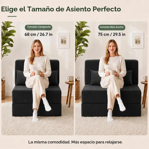 Vista 3 de Sofá cama plegable, silla convertible sin montaje, negro