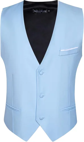 Vista 4 de Barry.Wang Chaleco de traje para hombre, ajustado, cuello en V, 2 bolsillos, color sólido, vestido formal de esmoquin de negocios, boda, fiesta