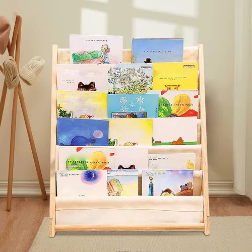 Vista 2 de Estantería para niños, organizador de estantería para niños, 6 eslingas para dormitorio, sala de juegos, almacenamiento de juguetes, 29.5 x 11.8 x