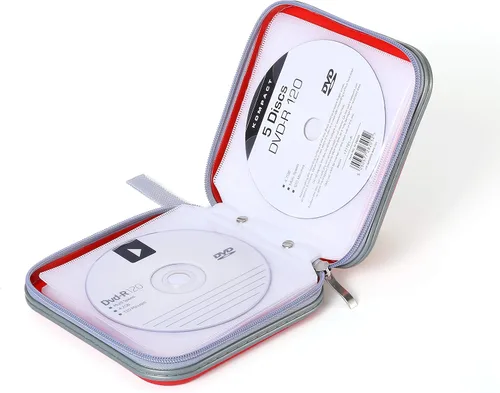 Vista 4 de Estuche para CD de 32 capacidades, carpeta portátil de plástico duro para DVD, color rojo