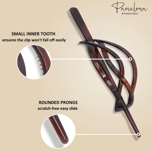 Vista 3 de Parcelona French Twist Tortoise Shell Brown Chignon Cola de caballo titular de pelo deslizante Pin Thru Hair Barrette con palo para mujeres y niñas
