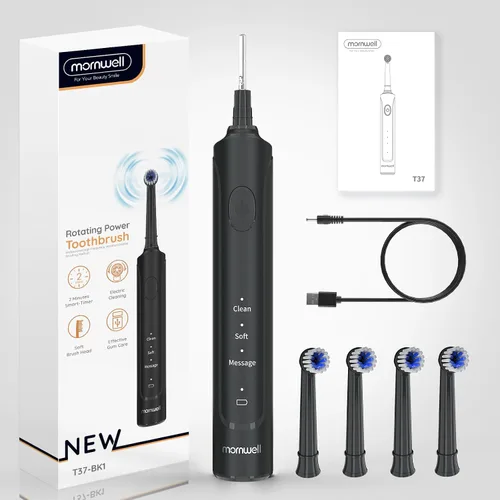 Vista 9 de mornwell Cepillo de dientes eléctrico USB de carga rápida, 3 modos, cepillos de dientes giratorios, cepillos de dientes giratorios recargables con 4