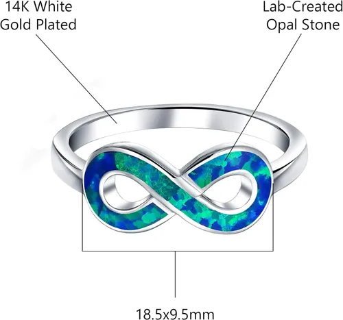 Vista 3 de Savlano Anillo de ópalo azul chapado en oro blanco de 14 quilates para mujeres y niñas, fabricado en Italia, viene con una caja de regalo