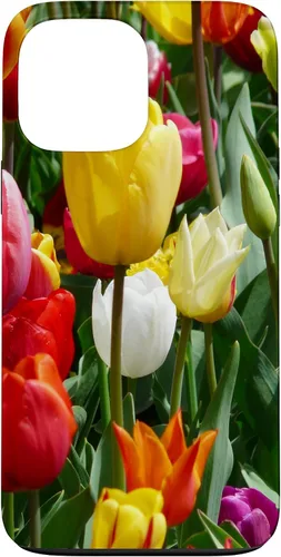 Vista 24 de Funda botánica para iPhone 17 con flores coloridas y tulipanes para amantes de las plantas