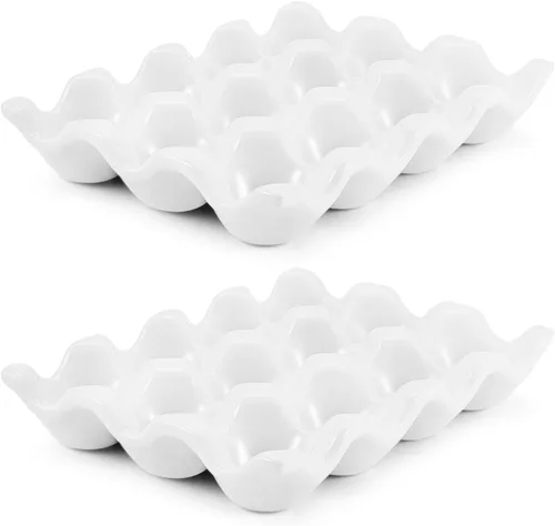 Vista 18 de Flexzion Bandeja de Cerámica para 12 Huevos - Portahuevos de Porcelana para Docena Completa Contenedor Organizador de Almacenamiento Soporte