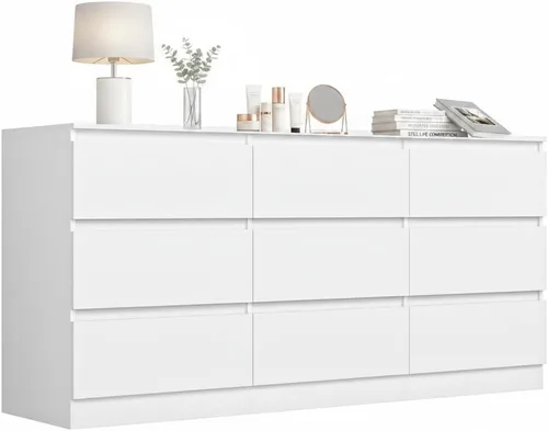 Vista 17 de Cómoda negra para dormitorio, cómoda moderna de 6 cajones con cajón profundo, cómoda ancha, muebles organizadores de almacenamiento para dormitorio