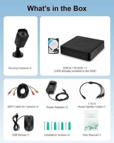 Vista 9 de Sistema de cámara de seguridad con cable de 1080P, DVR de vigilancia CCTV AIWIXEN 8CH con disco duro de 1 TB, 4 x cámaras de seguridad con cable