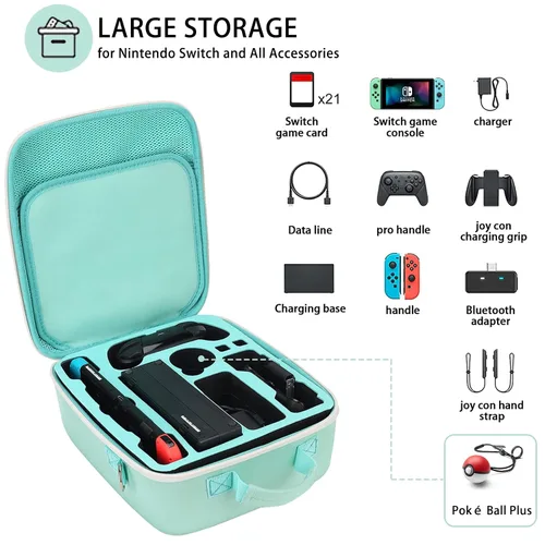 Vista 2 de Green Cat Paw Travel Carrying Case For Nintendo Switch & Switch OLED, Deluxe Protective Hard Shell Storage Bag Fits Nintendo Switch Console &