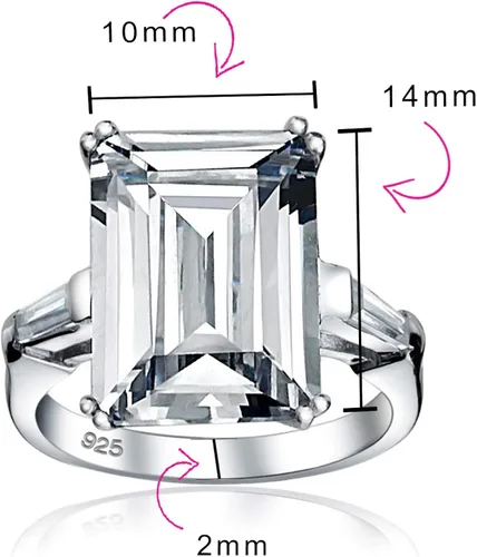 Vista 5 de Anillo de compromiso de plata de ley 925 chapada en oro amarillo de 14 quilates circonita cúbica AAA corte esmeralda estilo Art Deco para mujer