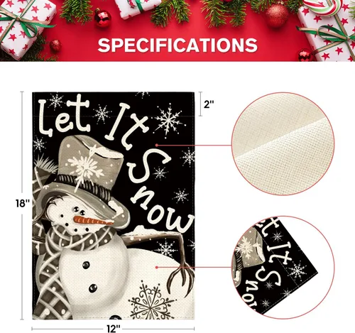 Vista 5 de AVOIN colorlife Let It Snow Bandera de Jardín Navideña con Copo de Nieve y Muñeco de Nieve 12x18 Pulgadas Doble Cara, Bandera Decorativa Negra