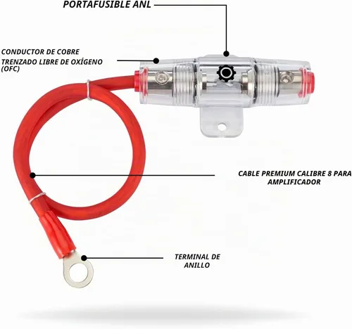 Vista 5 de InstallGear Cable de alimentación de calibre 8 (1 pie) con portafusibles de 100 amperios AGU - 99.9% cobre libre de oxígeno