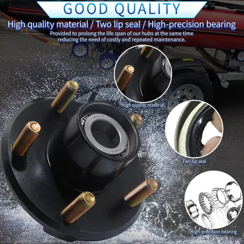 Vista 5 de Kit de Cubos de Remolque 5 Tuercas 4.5 para 2000 Lb 5x4.5 Kit de Eje de Remolque Compatible con Husillo Recto de 1" y 1-1/16" 1 Juego