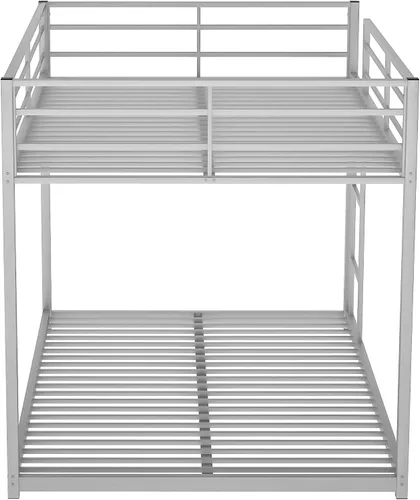 Vista 6 de Merax Litera de metal sobre cama matrimonial, litera baja con escalera, color plateado