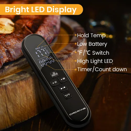 Vista 5 de Circrane Termómetro digital de lectura instantánea, pantalla LED brillante con dígitos enormes y alarma, termómetro de carne para asar a