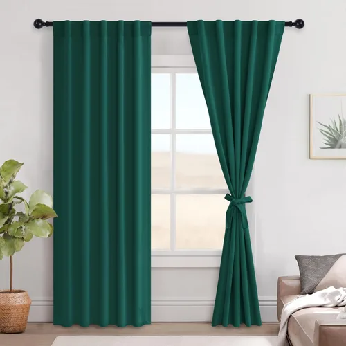 Vista 69 de Hiasan Cortinas opacas negras para dormitorio, cortinas opacas cortas de 45 pulgadas de largo, con aislamiento térmico, bolsillo para barra