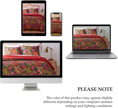 Vista 10 de Greenland Home Jewel Kantha - Juego de cama reversible acolchado 100% algodón, tamaño individual (2 piezas), color rojo