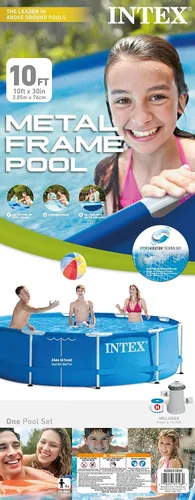 Vista 2 de Intex Juego de piscina sobre el suelo con marco de metal para 4 personas con tapón de drenaje, bomba de filtro y 6 cartuchos de filtro de repuesto