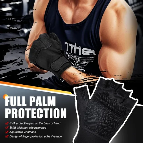 Vista 5 de Guantes de levantamiento de pesas, guantes de gimnasio para hombres y mujeres, protección completa de la palma para deportes, levantamiento