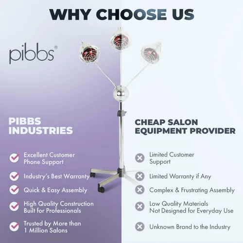 Vista 6 de Pibbs TL931 Lámpara de procesamiento de color de cabello infrarrojo – Secador infrarrojo ajustable de 3 cabezales con brazos cromados flexibles